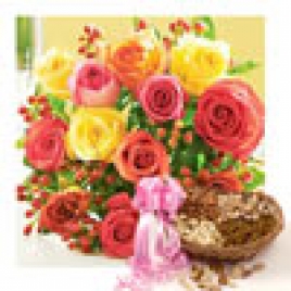 Mix Roses Bunch With Assorted Dry Fruits